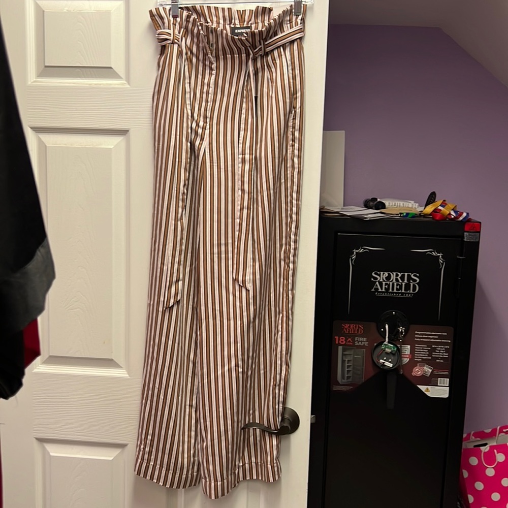 Express stripe high rise paper bag waist dress pants size XS